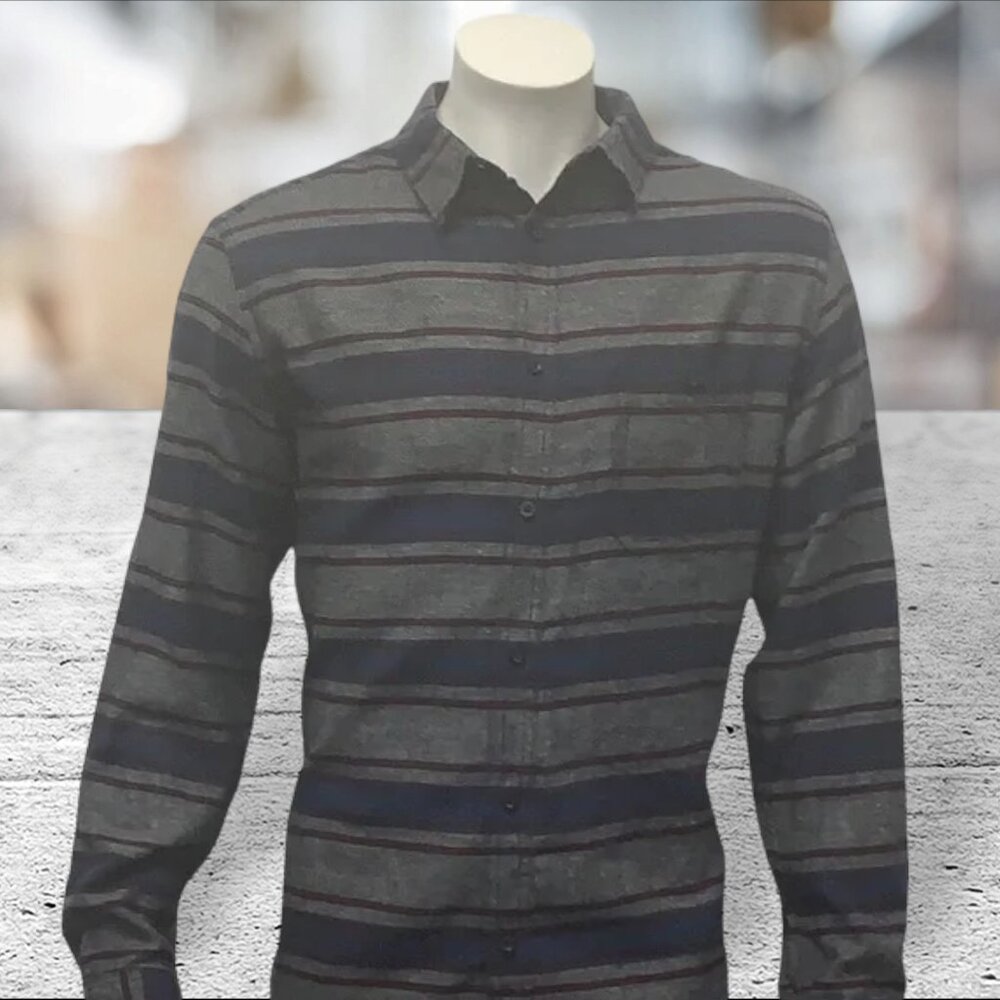 Tony Hawk Gray Blue Maroon Knit Flannel Cotton Plaid Long Sleeve Shirt Large LG